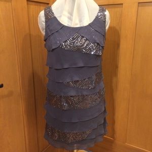 S.L.Fashions Dusty Plum Ruffled Tank Sheath 14P